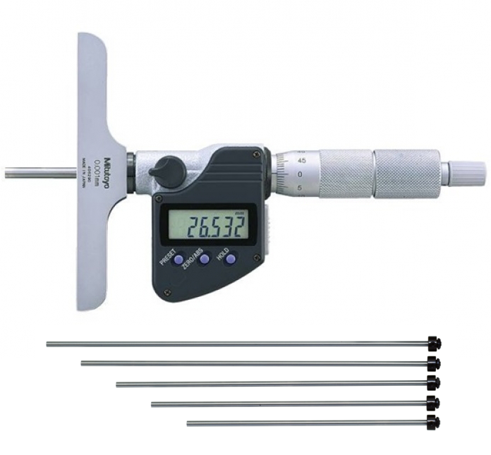 Mitutoyo Digitális mélységmérő mikrométer cserélhető rúddal, 0-300 mm, 0.001 mm, 101.6x16 mm (329-251-30) termék fő termékképe