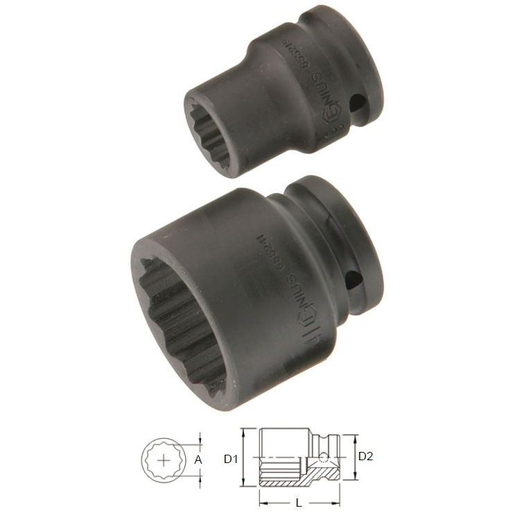 Genius Tools 655253 3/4"-os 12 lapú gépi dugókulcs fej, 53 mm termék fő termékképe