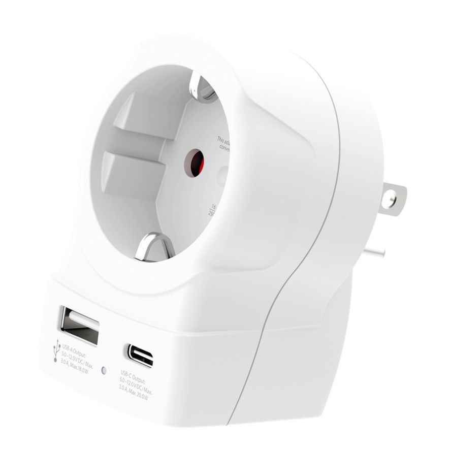 Skross Europe - USA utazóadapter USB-C + USB-A (20W PD, gyorstöltés, fehér) termék fő termékképe